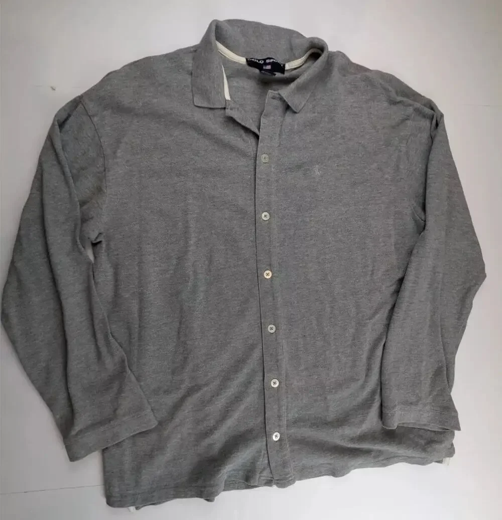 Polo Ralph Lauren Knit Button Down Shirt Men's Size M Gray Long Sleeve Casual